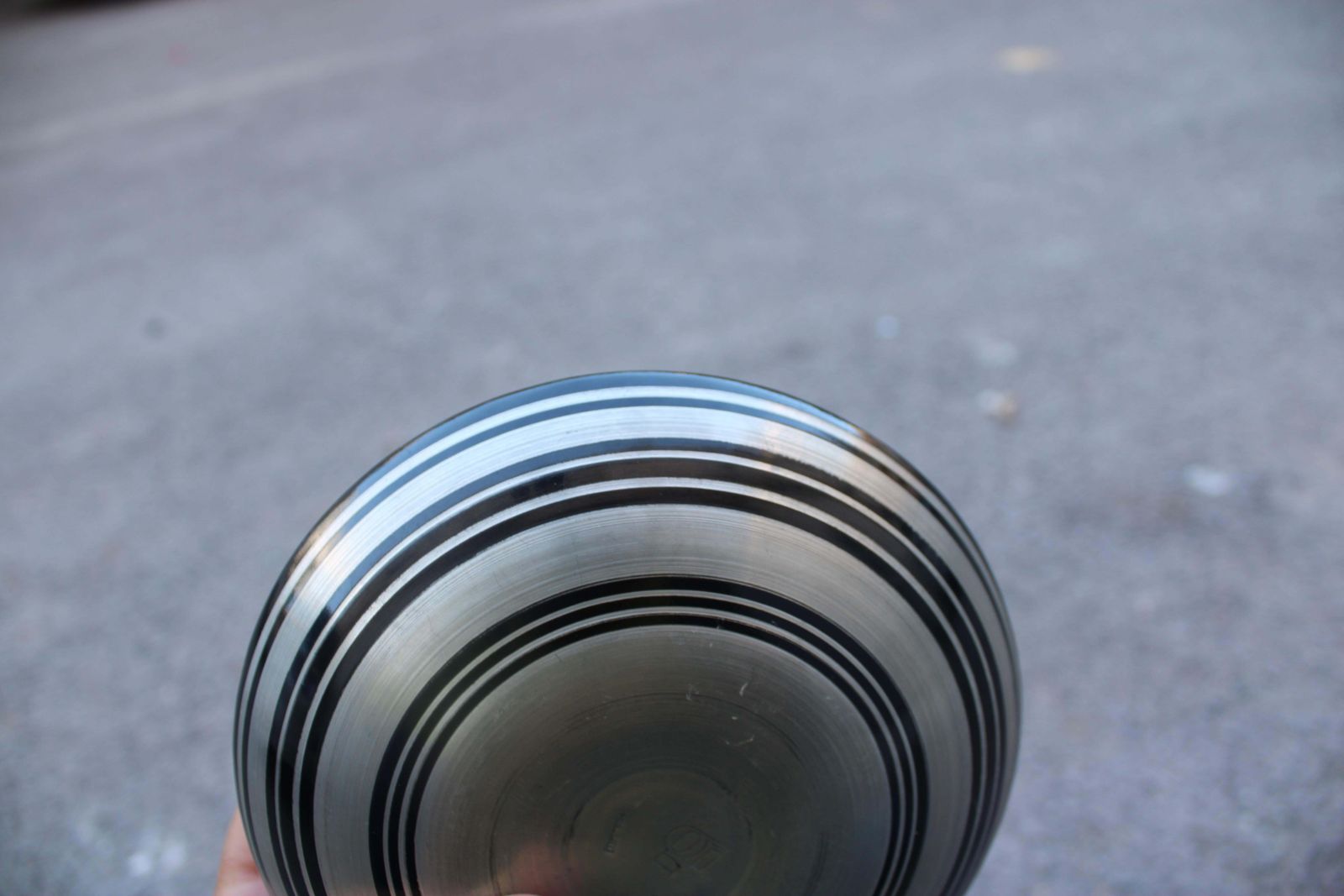 Pewter Vase With Black Circular Stripes Sottsass Style 1970s photo vintage