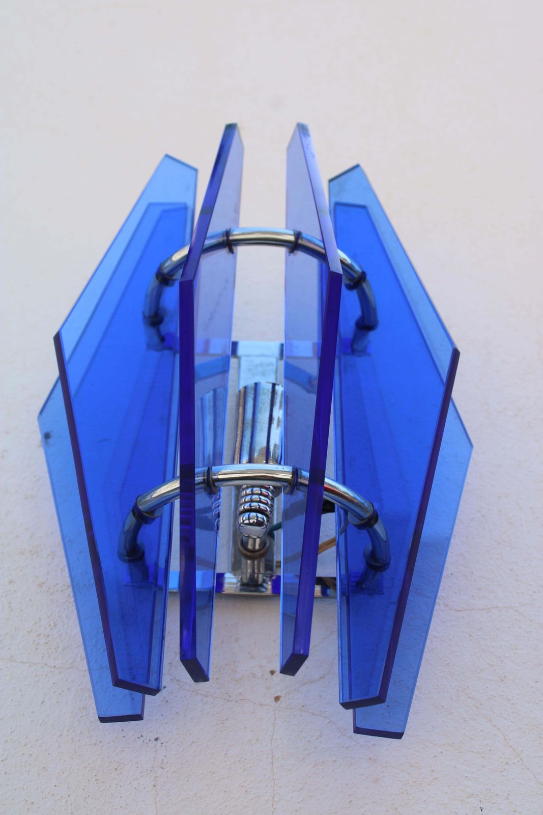 photo for sale Pair Of Wall Lamps In Blue Crystal Cobled Veca Design 1960s