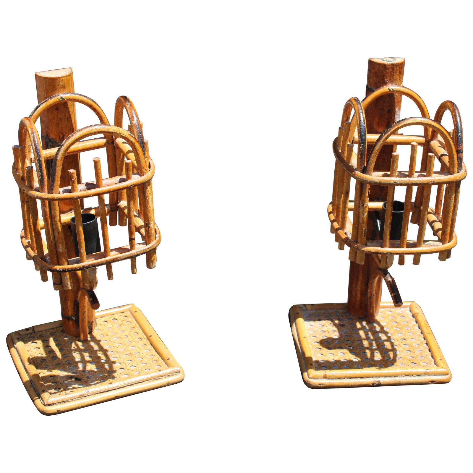 Pair Of Bamboo Table Lamps Italy 1970s