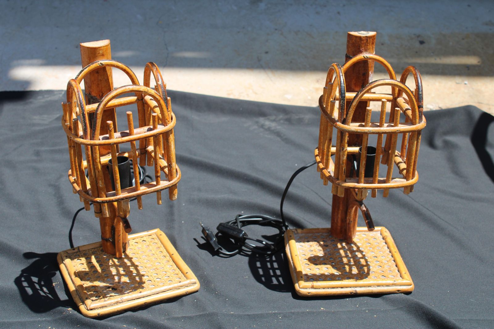 photo for sale Pair Of Bamboo Table Lamps Italy 1970s