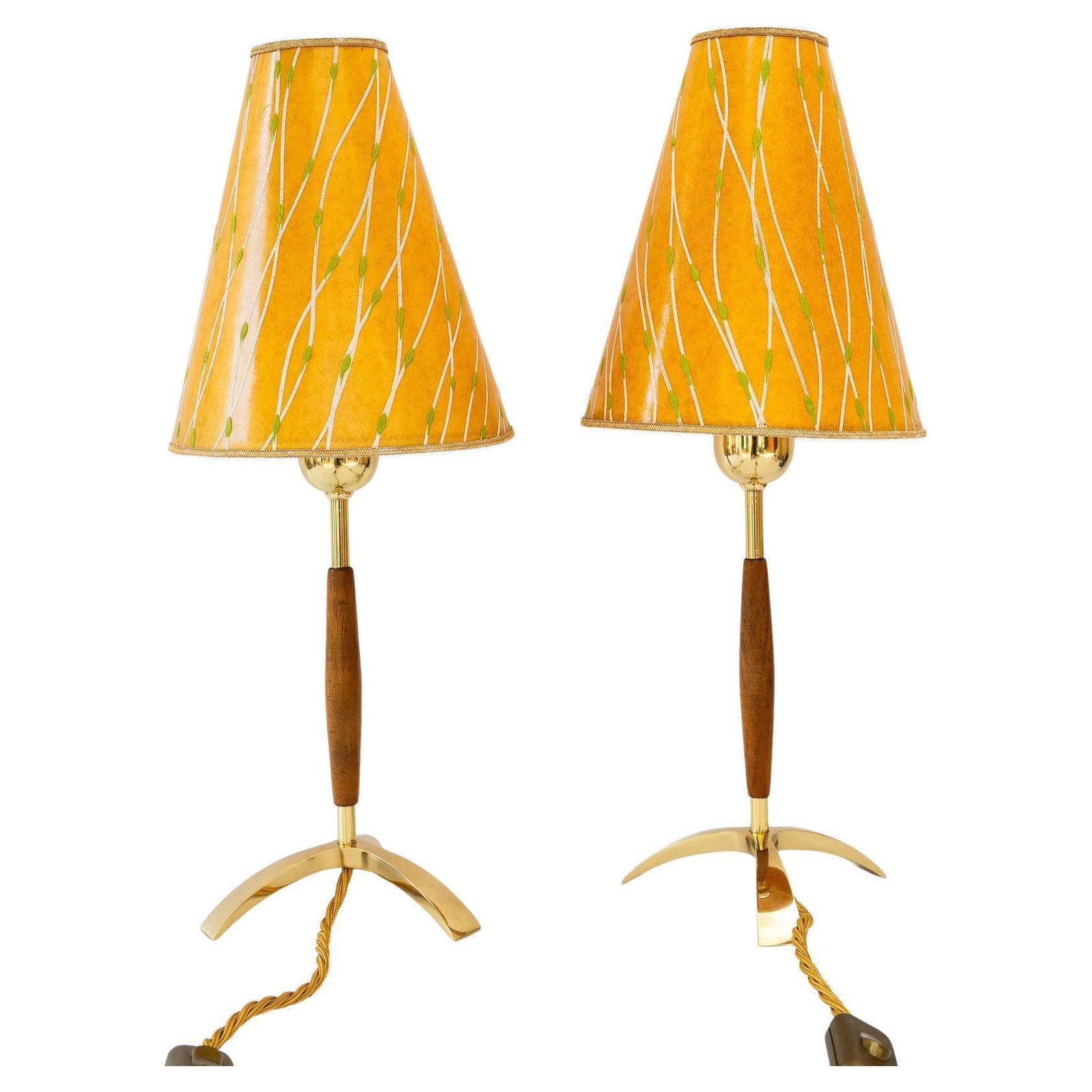 2x J.T.Kalmar Table Lamps With Original Shades Vienna Around 1950s