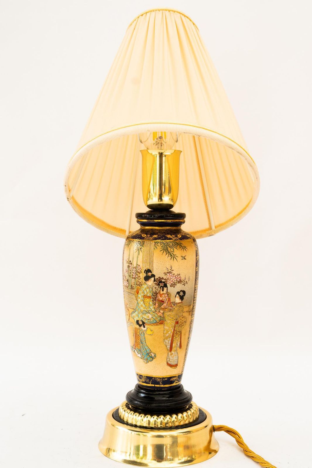 photo furniture Art Deco Ceramic Table Lamp With Fabric Shade Vienna Around 1920s