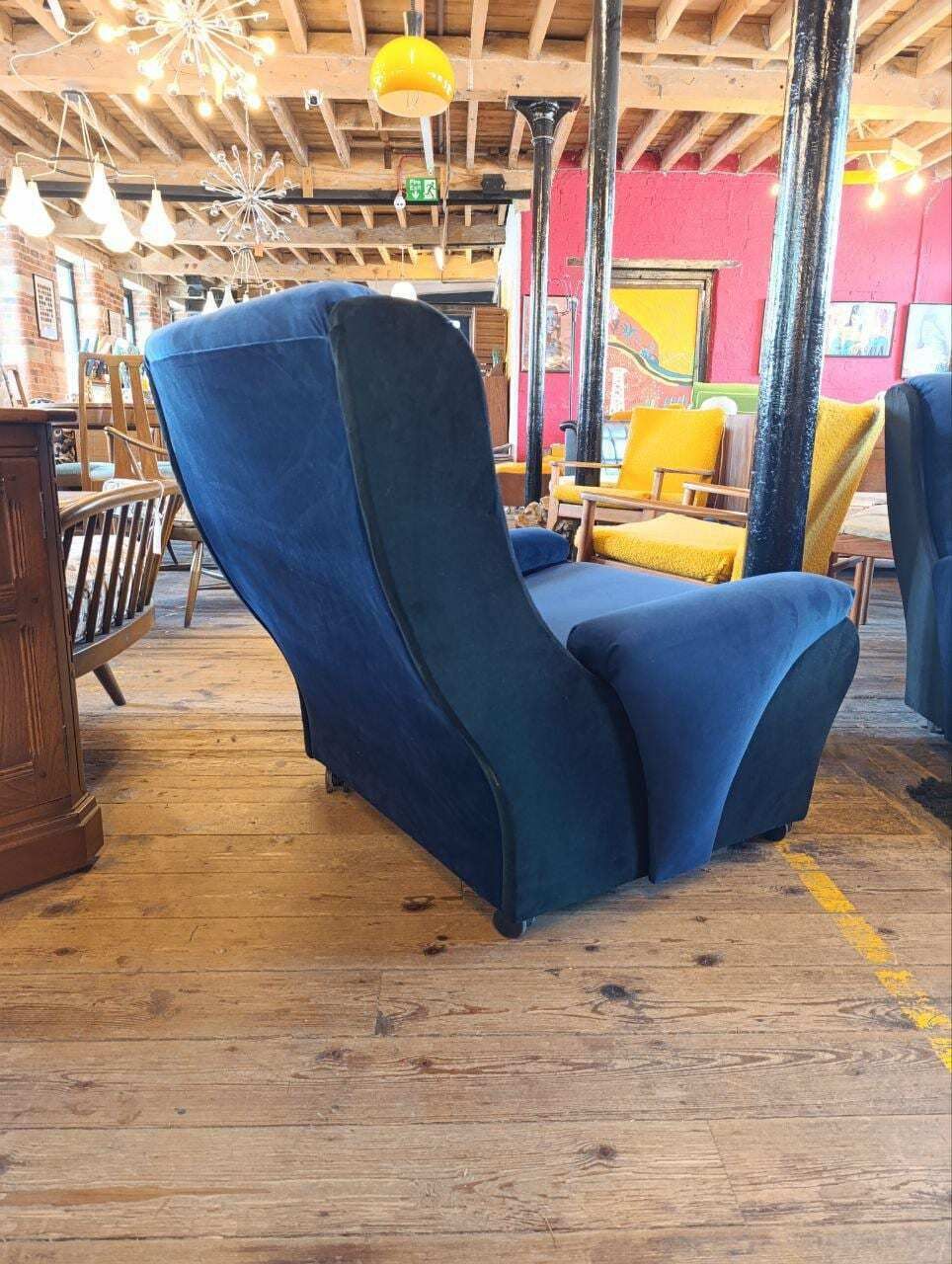 Vintage 1970s Mid Century Three Piece Suite   Ocean Blue & Black Velvet   Newly Upholstered photo buy