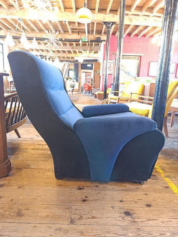 Vintage 1970s Mid Century Three Piece Suite   Ocean Blue & Black Velvet   Newly Upholstered photo vintage