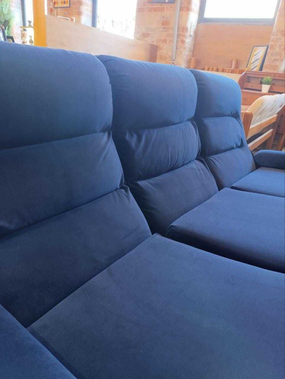 Vintage 1970s Mid Century Three Piece Suite   Ocean Blue & Black Velvet   Newly Upholstered photo Furniture