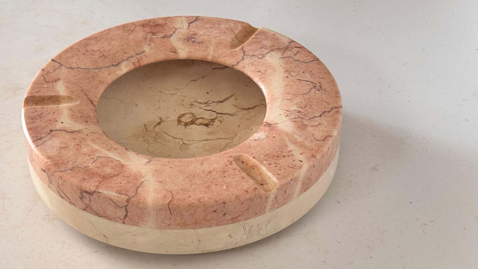 Large Pink Marble Ashtray – Italian Mid Century – Sculptural Decorative Object photo vintage