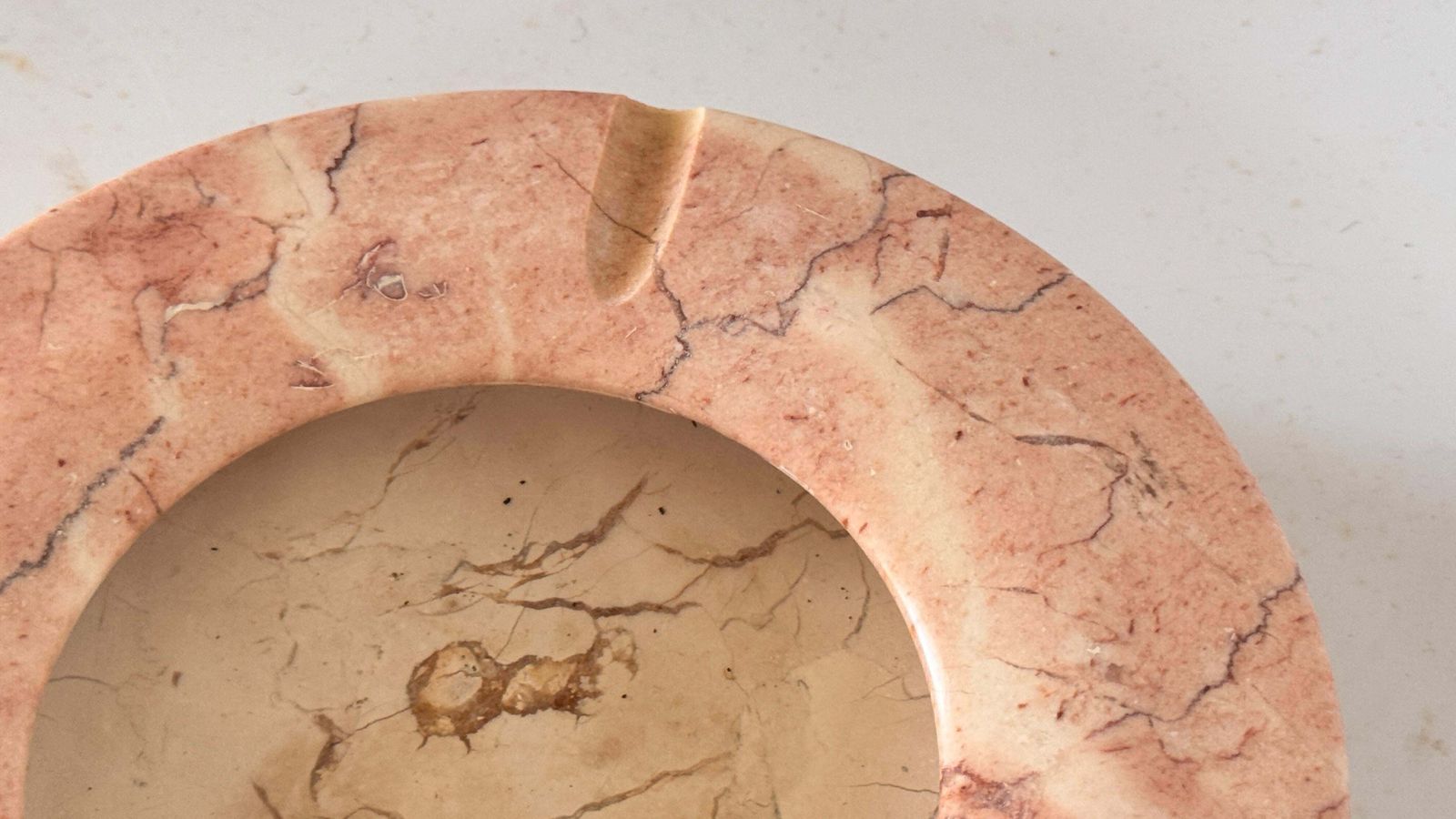 photo furniture Large Pink Marble Ashtray – Italian Mid Century – Sculptural Decorative Object