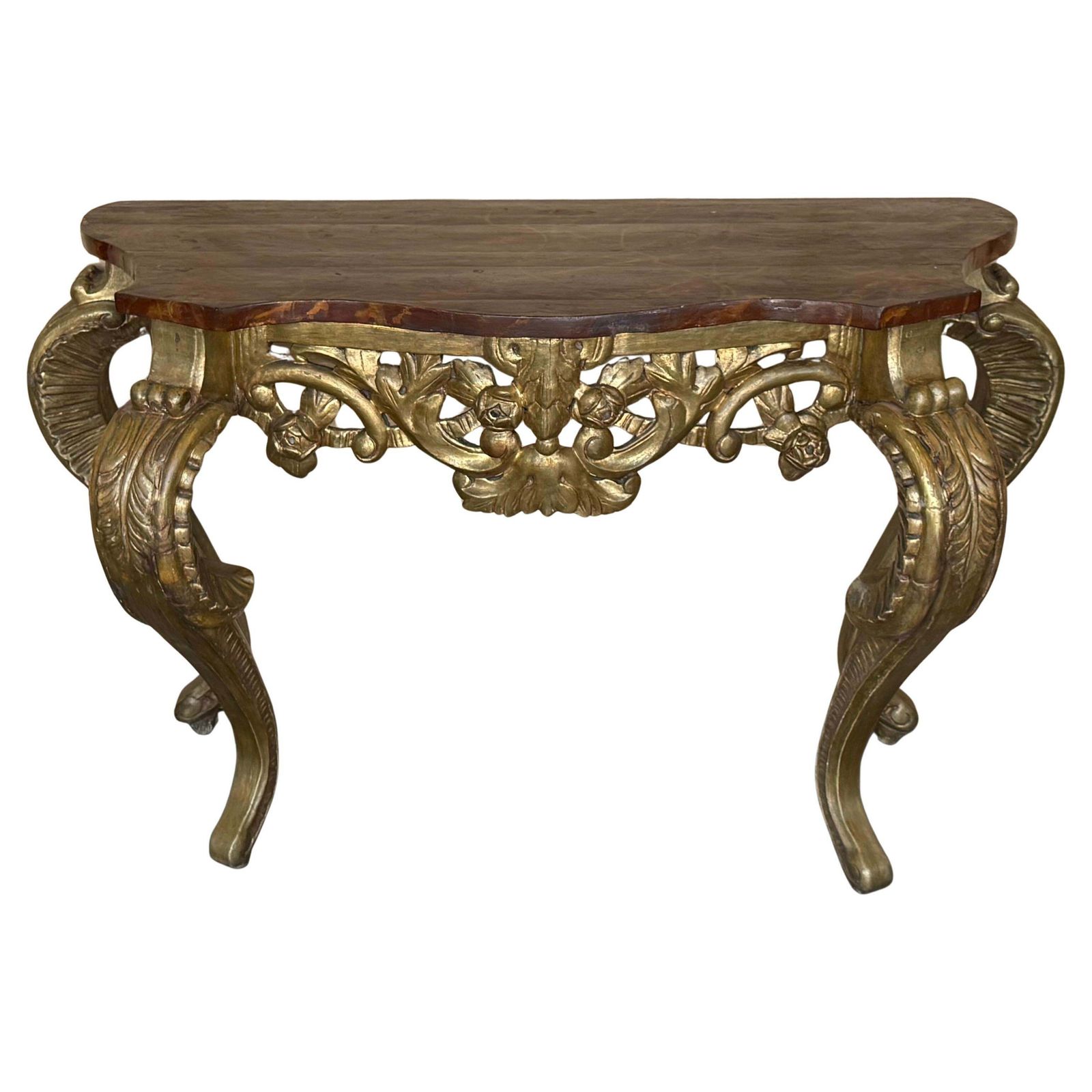 Italian Faux Marbleized Gilt Acanthus And Berry Console, Circa 1820