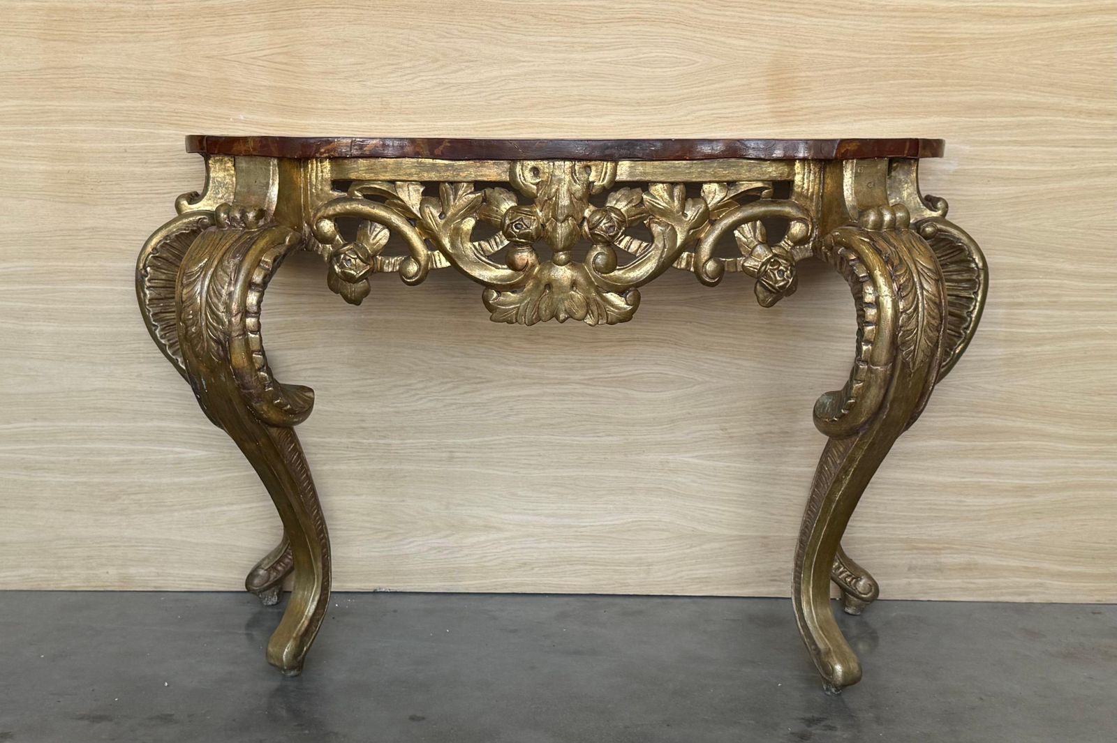 Italian Faux Marbleized Gilt Acanthus And Berry Console, Circa 1820 photo for sale