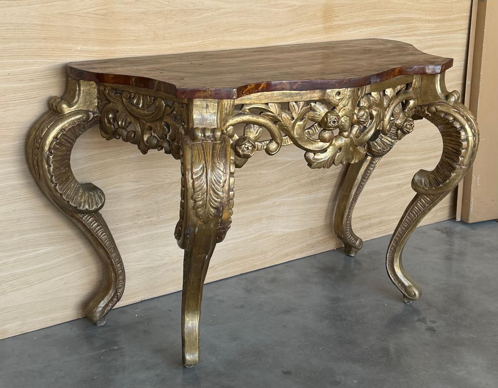 Italian Faux Marbleized Gilt Acanthus And Berry Console, Circa 1820 photo 4603.0