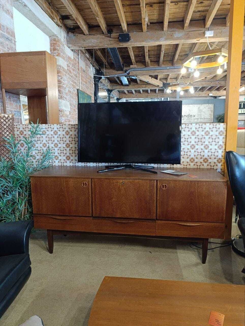 Vintage Mid Century Modern Teak Credenza By Portwood   Drinks Bar & Flatware Storage