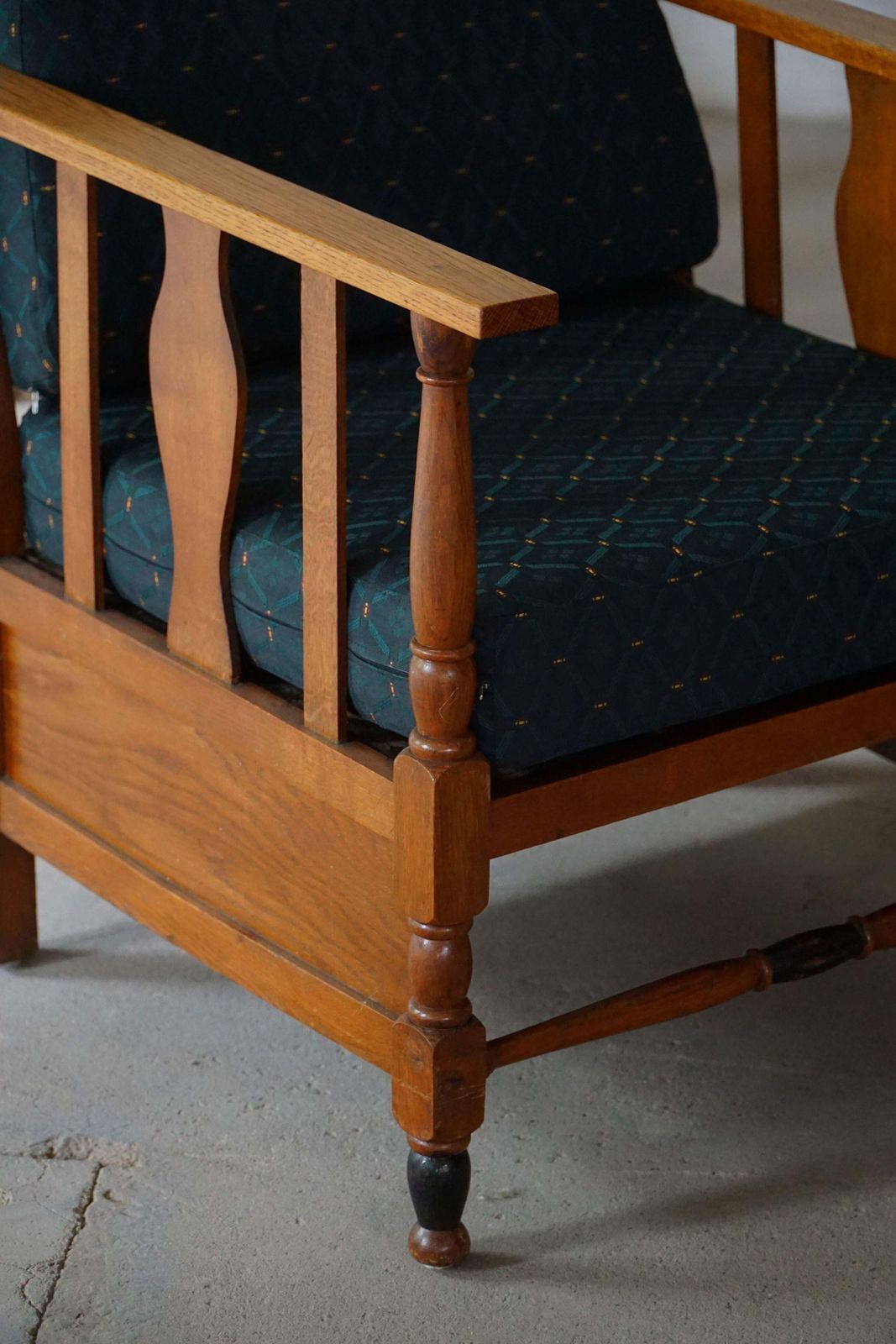 Furniture Art Nouveau, Pair Of Lounge Chairs In Oak, Reupholstered In Style Fabric, 1920s photo