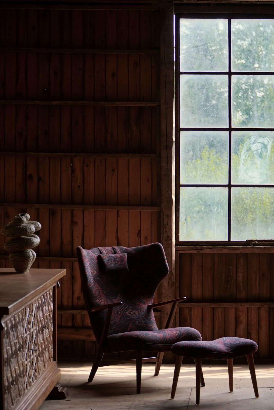 Madsen & Schubell, Wingback Lounge Chair & Stool In Teak, Reupholstered, 1950s photo Furniture