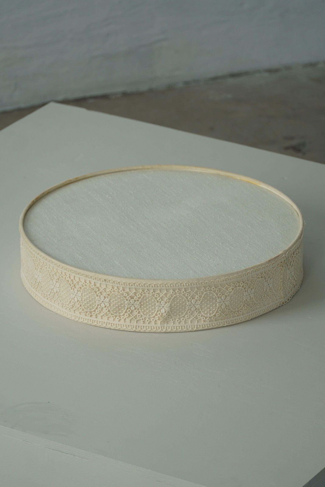 photo for sale Mid Century Modern Ceiling / Wall Sconce In Linen And Lace, Sweden, 1950s
