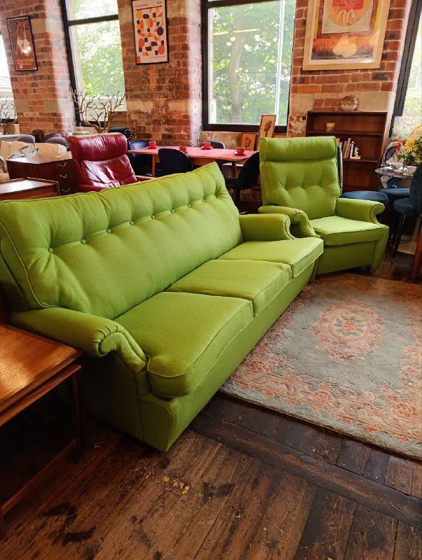 Iconic Parker Knoll N30 Three Piece Suite   Apple Green Wool   1960s British Design photo for sale
