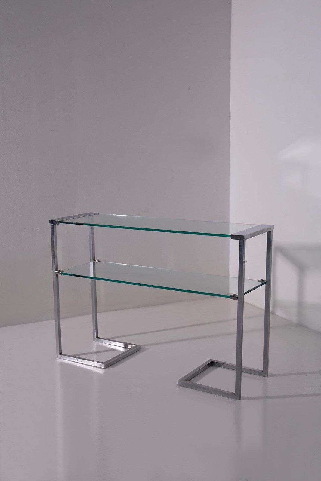 Italian Console Table Or Magazine Rack In Glass From The 1970s photo for sale