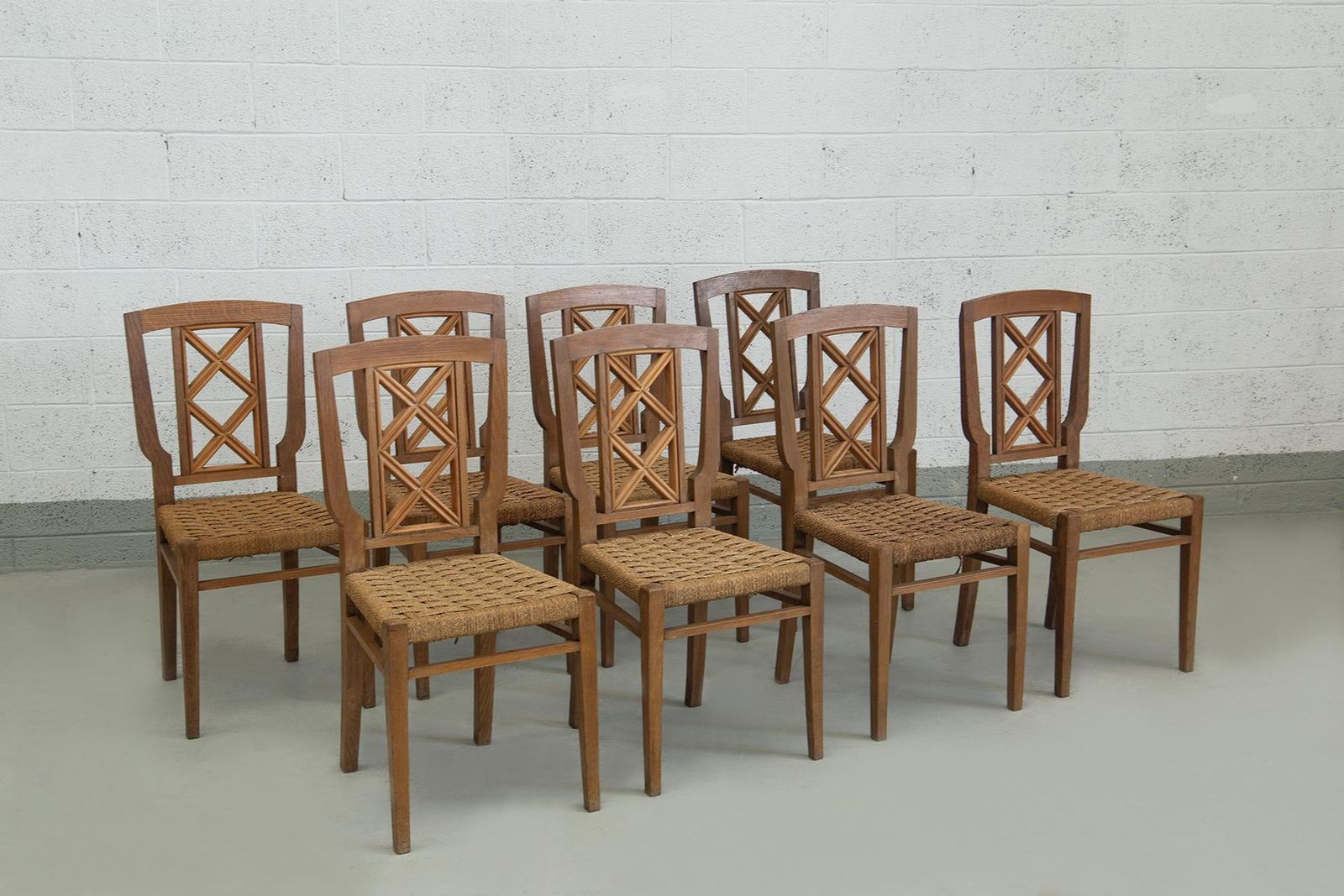 Set Of Eigth Italian Dining Chairs By Paolo Buffa Attr. In Rope photo vinterior