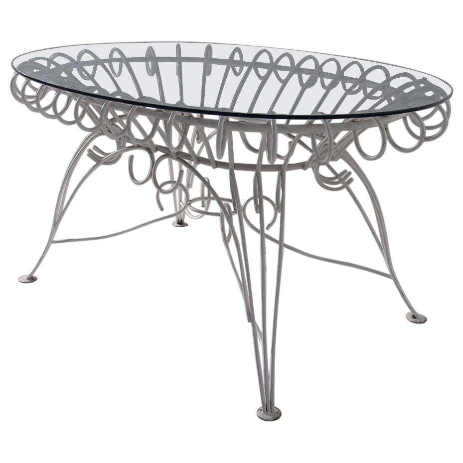 Vintage Italian Dining Table For Garden In White Iron And Glass