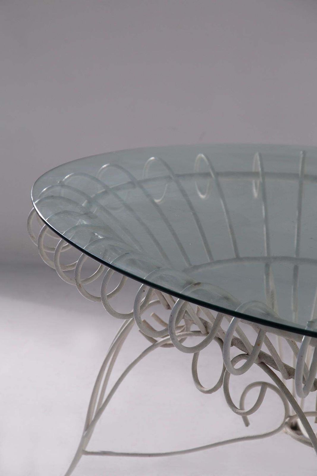 Vintage Italian Dining Table For Garden In White Iron And Glass photo vinterior