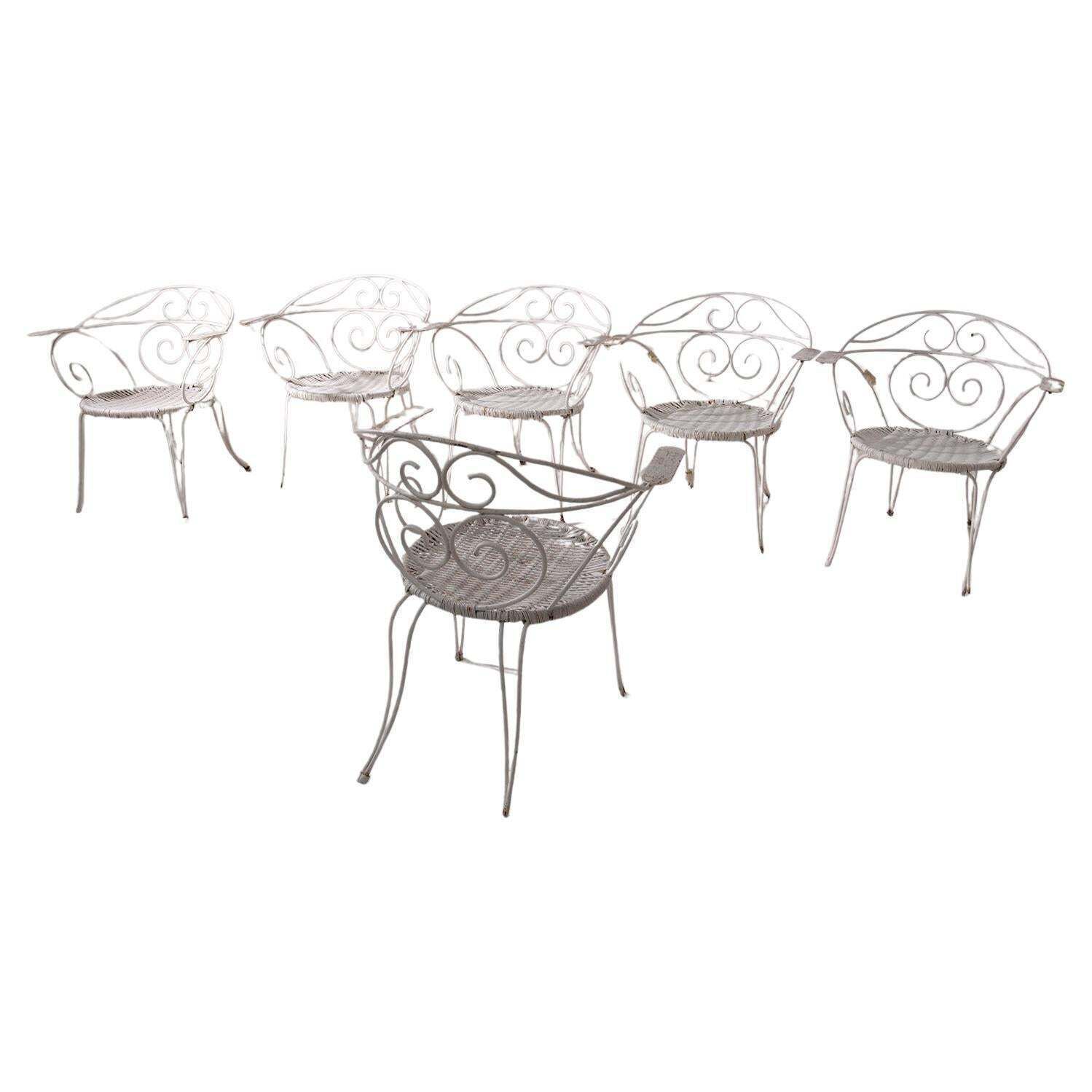 Set Of Italian Iron Vintage Garden Chairs White