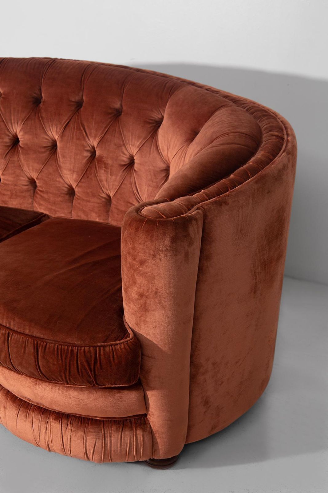 Pair Of Italian Sofas In Orange Capitonné Velvet In Art Deco Style photo 16937.0