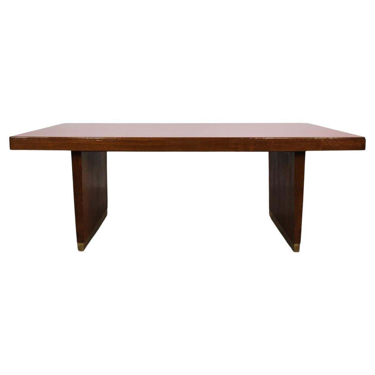 Table In Oak Brass And Red Laminate Italian Manifacture 1950s Gio Ponti