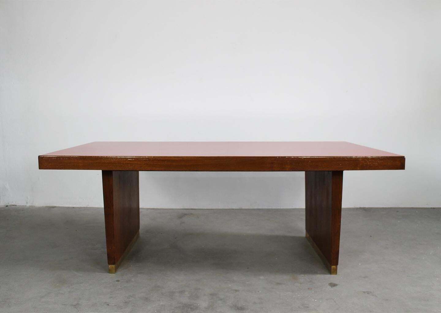 Table In Oak Brass And Red Laminate Italian Manifacture 1950s Gio Ponti photo Furniture