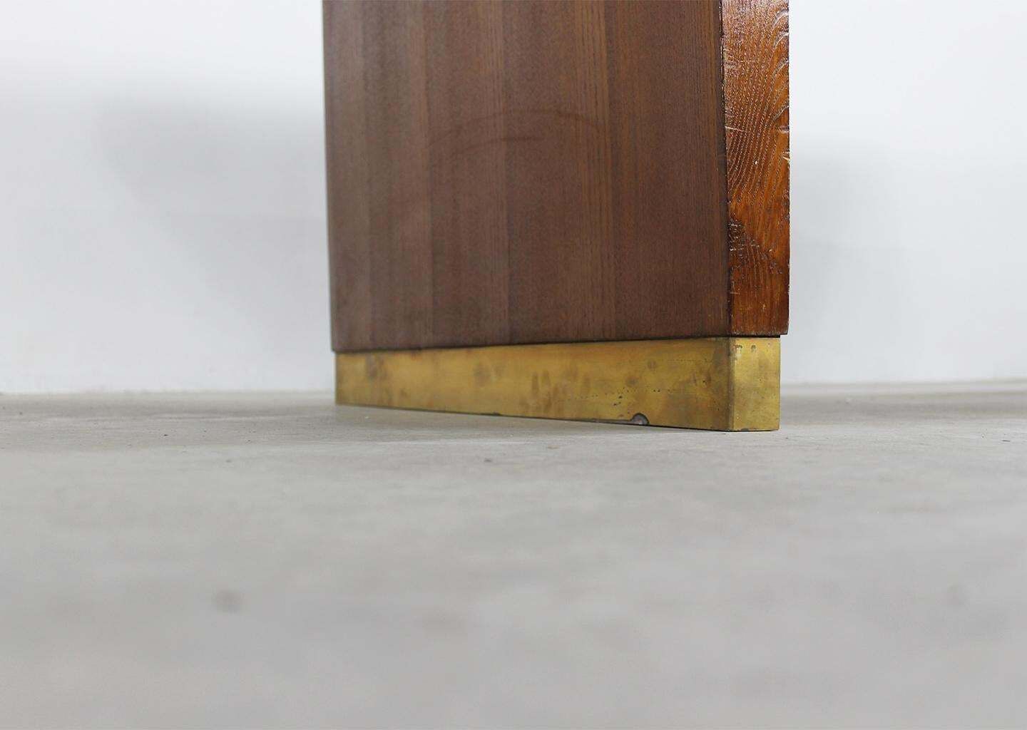Furniture Table In Oak Brass And Red Laminate Italian Manifacture 1950s Gio Ponti photo