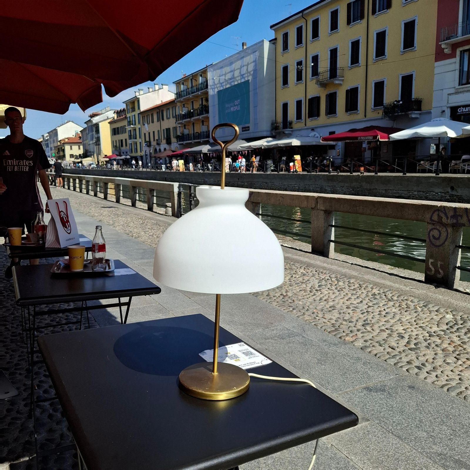Azucena Ignazio Gardella Table Lamp Brass Opaline Glass, 1950, Italy photo for sale