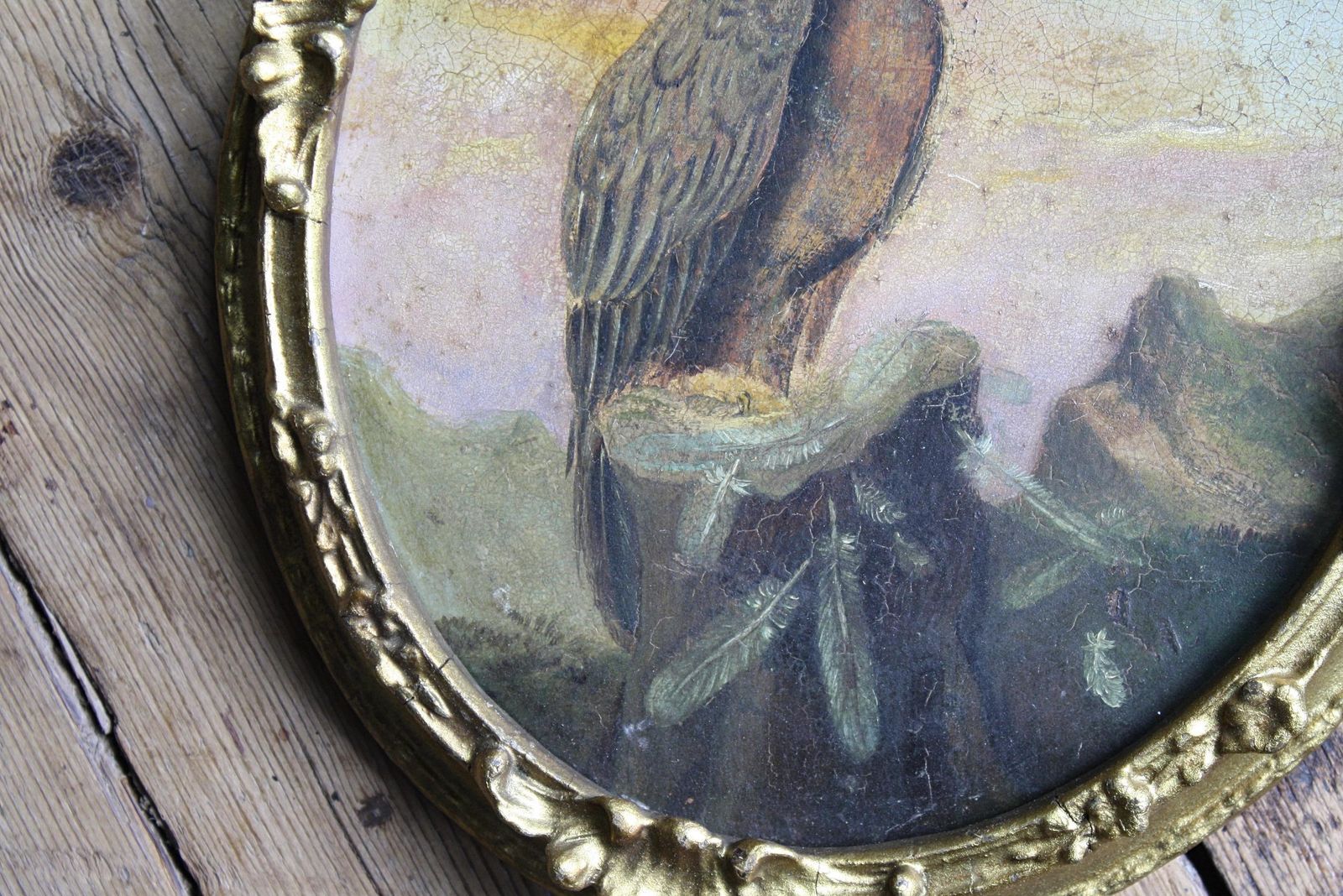 19th Century Oil On Tin Bird Of Pray Golden Eagle photo vinterior