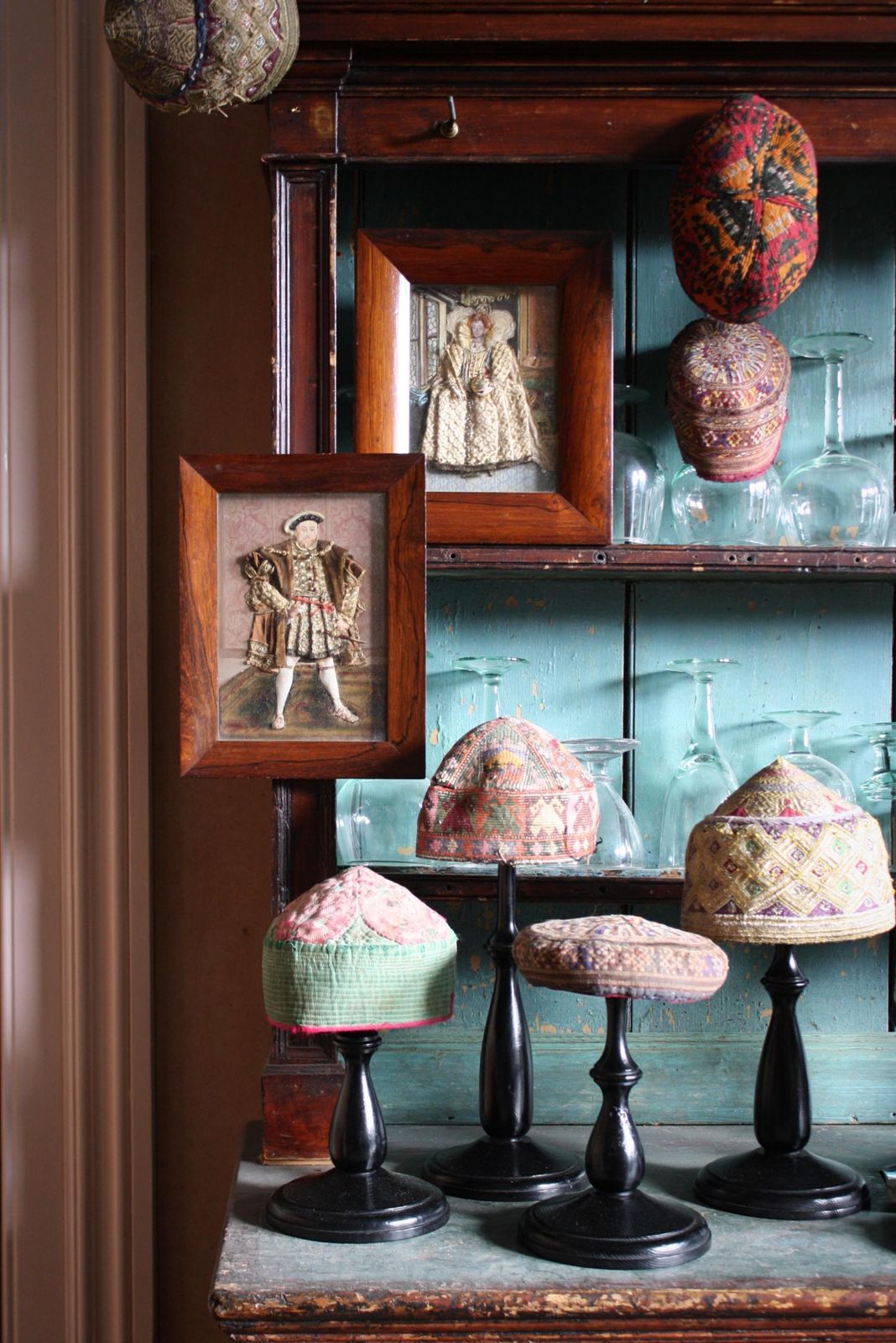 Early 20th Century Folk Art Appliqué Collages Henry VII & Queen Elizabeth 1st photo furniture