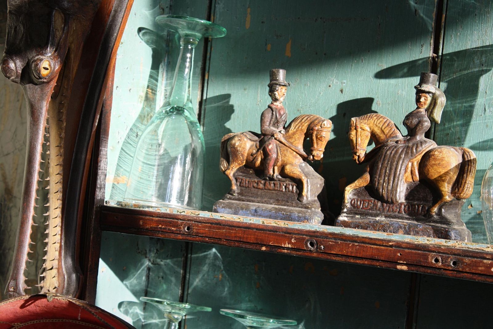 Circa 1850 Folk Art Carvings Of Queen Victoria & Prince Albert On Horseback photo Art