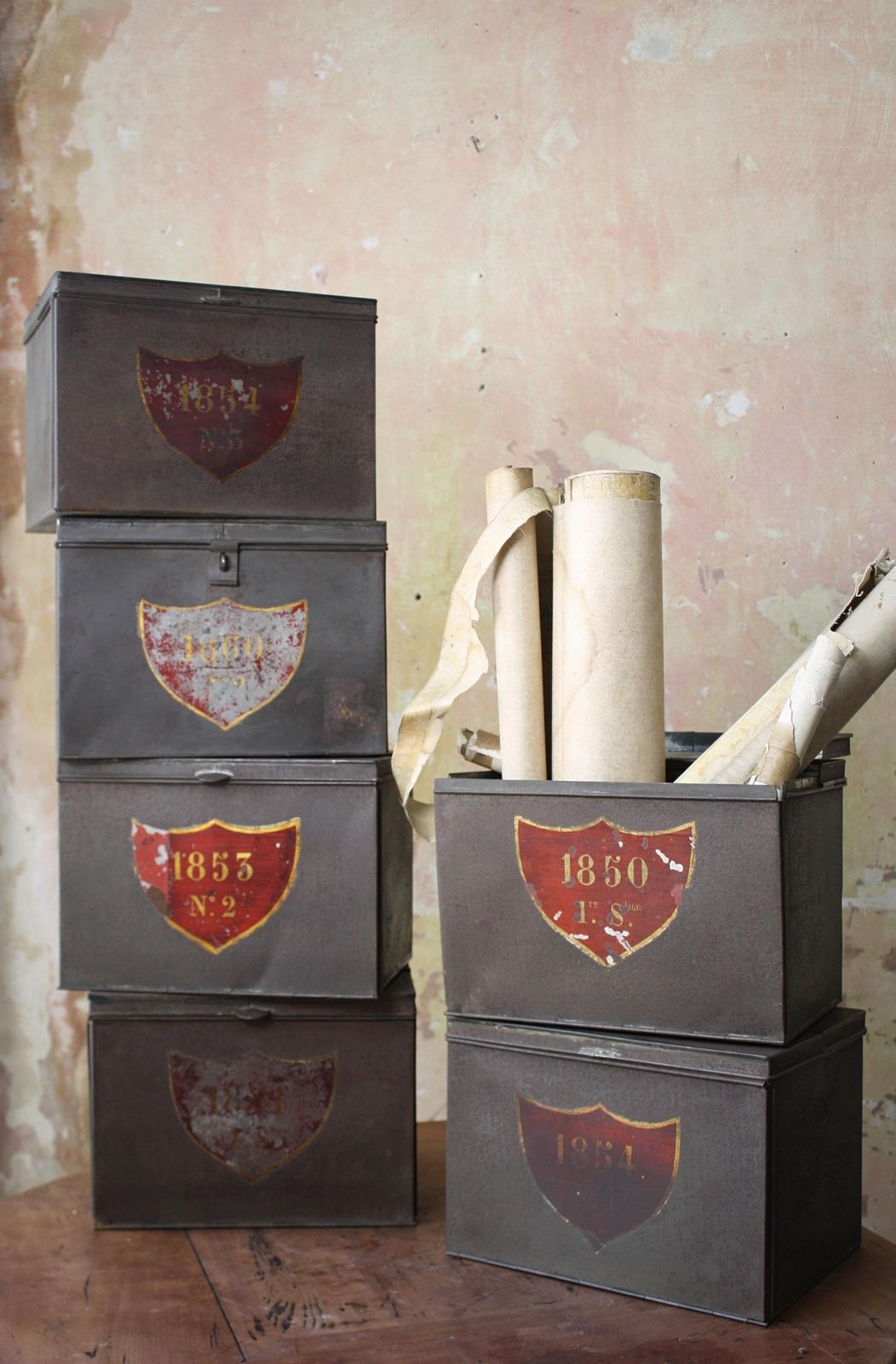 19th Century Early Victorian Deed Document Solictor Stackable Steel Boxes photo buy