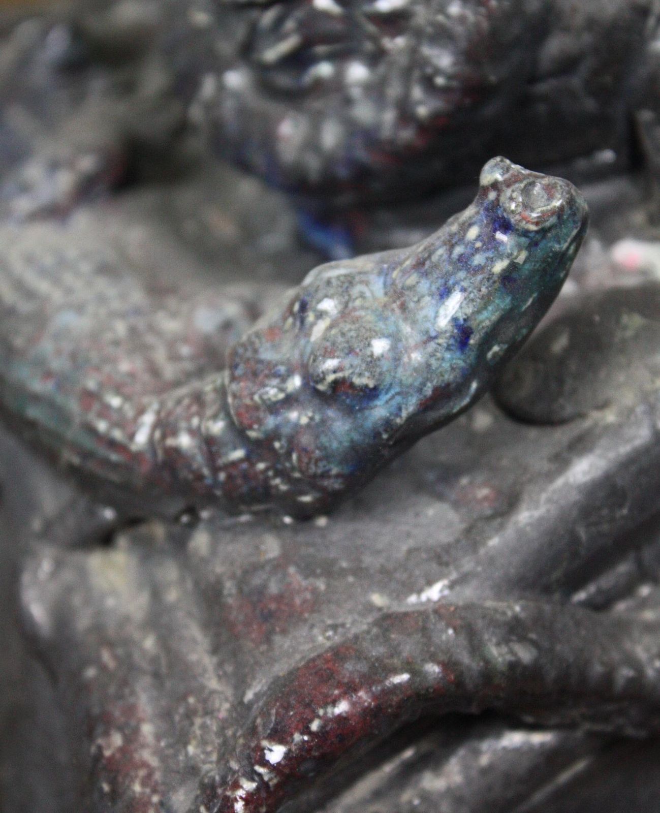 20th Century Huge Ceramic Candelabra In The Manner Of Palissy Serpents Lizards photo vinterior