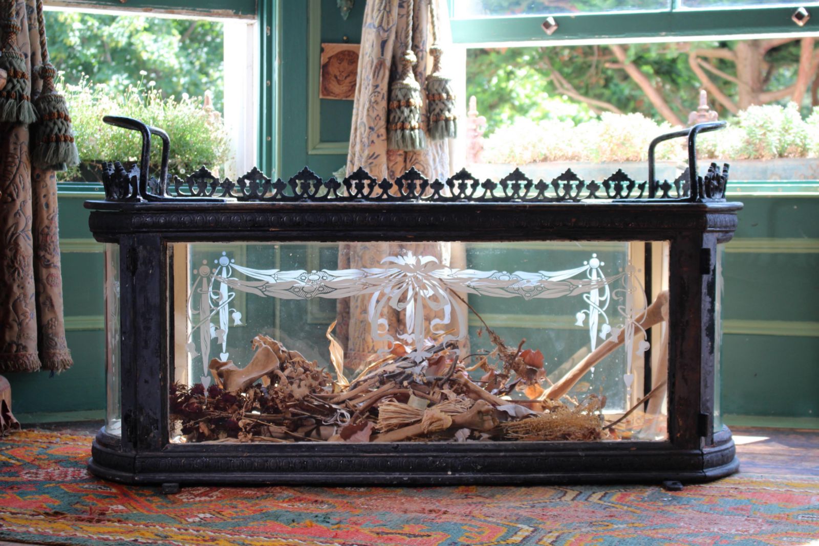 19th Century Infants Coffin Casket, Carved Wood, Etched Glass, Memento Mori photo for sale