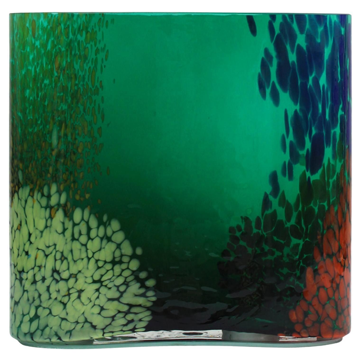 Artisanal Green Murano Glass Vase, 1970s Italian Design