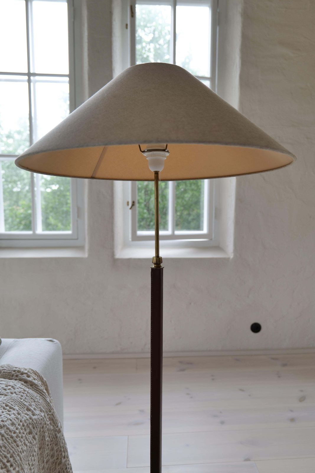 Mid Century Brass Brown Leather Floor Lamp Falkenbergs Belysning, Sweden, 1960s photo 2205.0