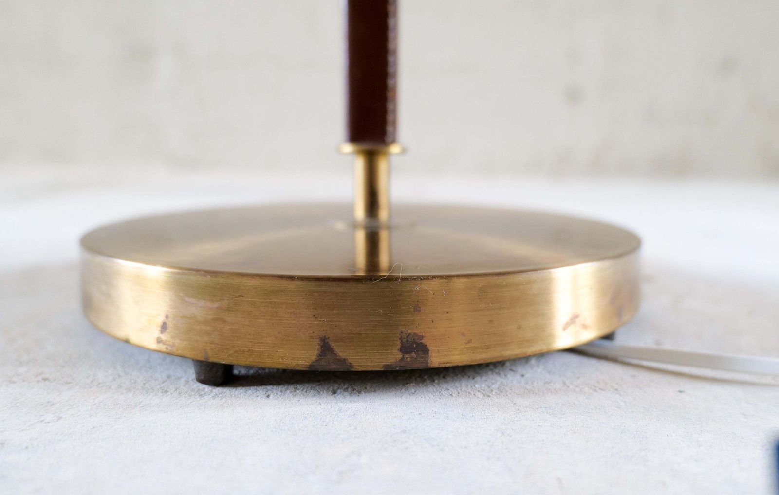 photo for sale Mid Century Brass Brown Leather Floor Lamp Falkenbergs Belysning, Sweden, 1960s