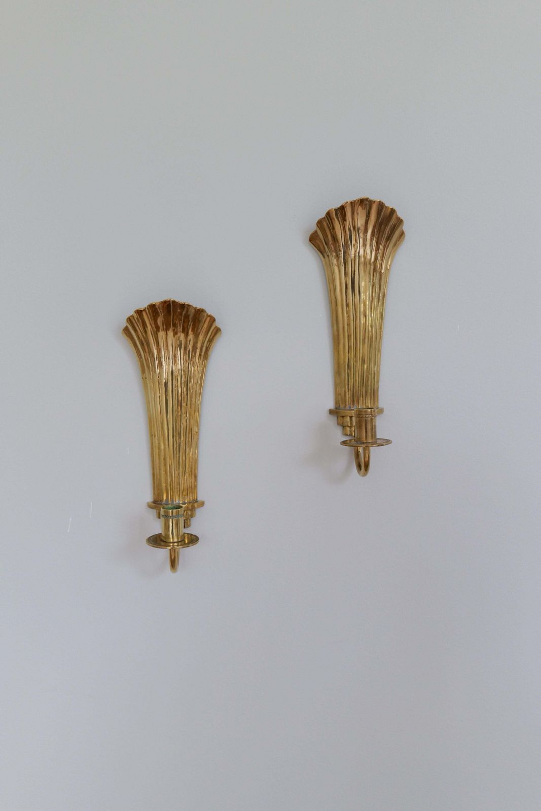 Art Deco Pair Of Brass Wall Candlesticks Holmström, Arvika, Sweden, 1940s photo Home Decor