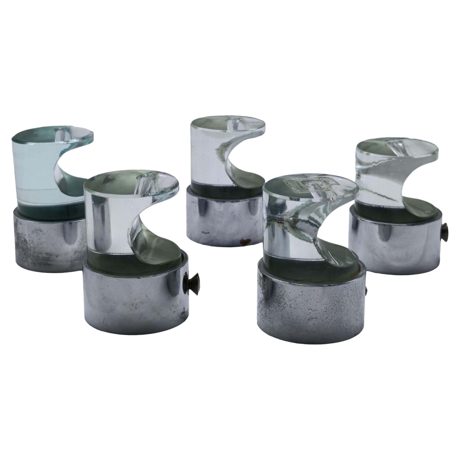 Fontana Arte Set Of 5 Metal And Glass Towel Hooks, Italy 1960s