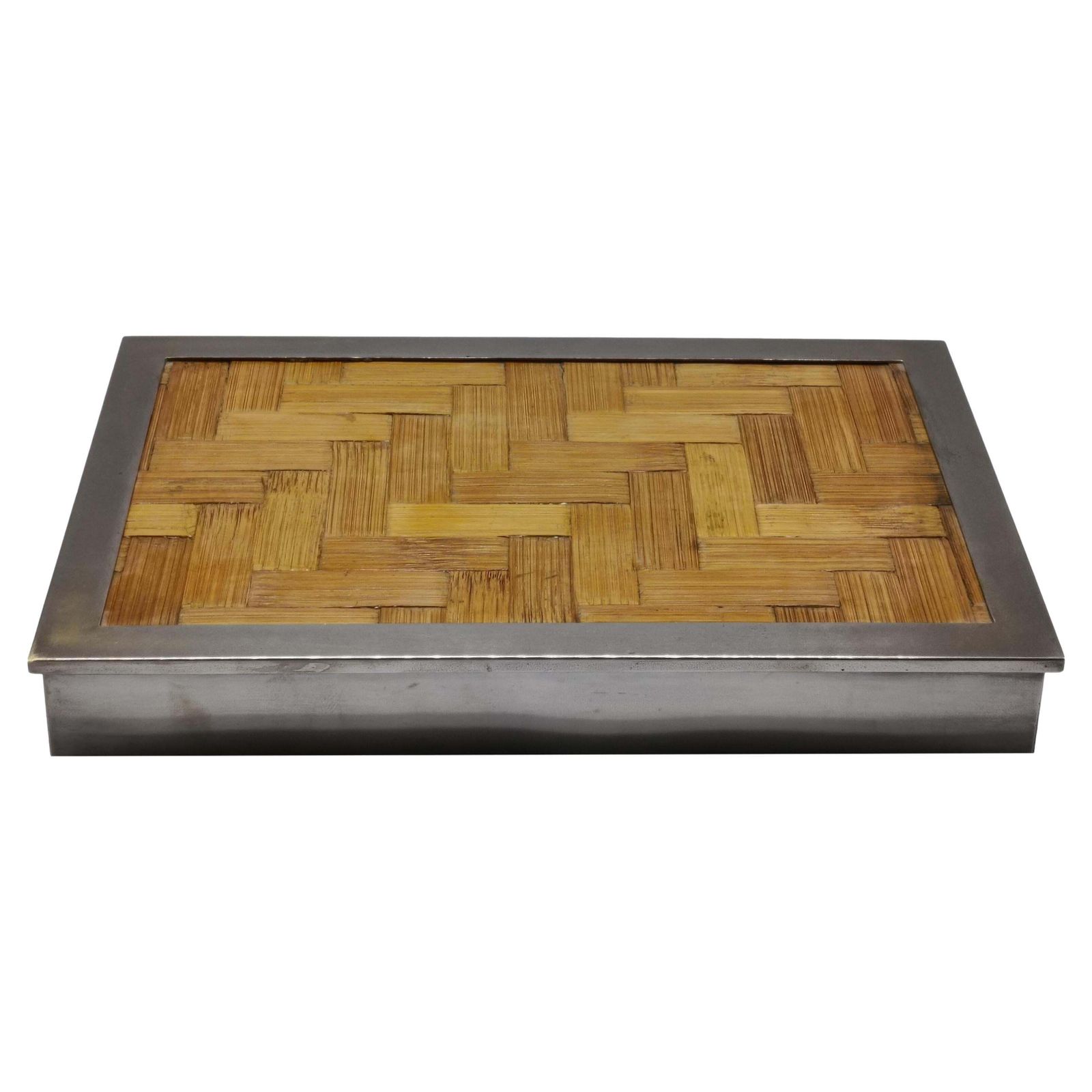 Tommaso Barbi Bamboo And Chromed Metal Box, Italy 1970s