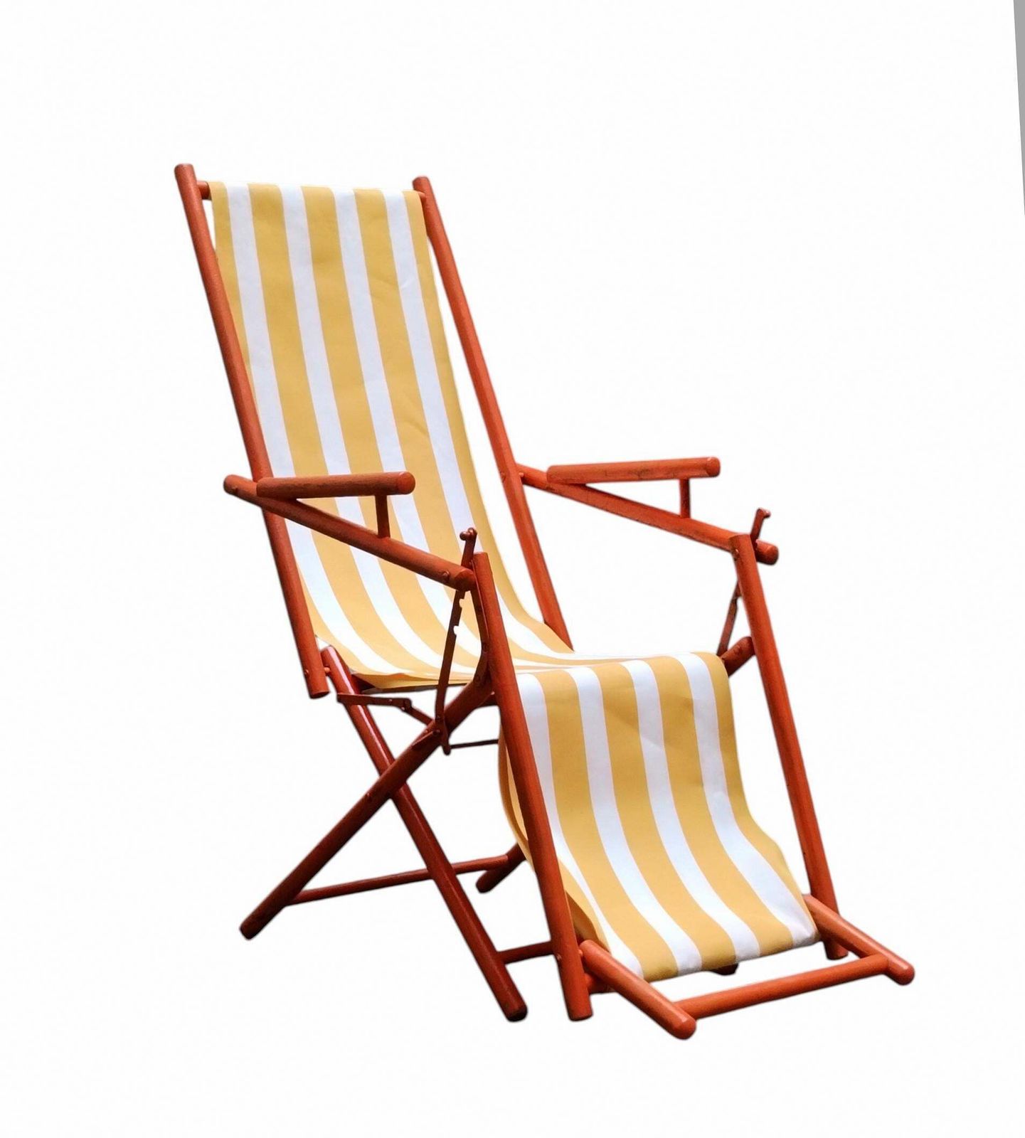Folding Deck Chair In Stained Wood And Fabric, Italy 1930s photo furniture