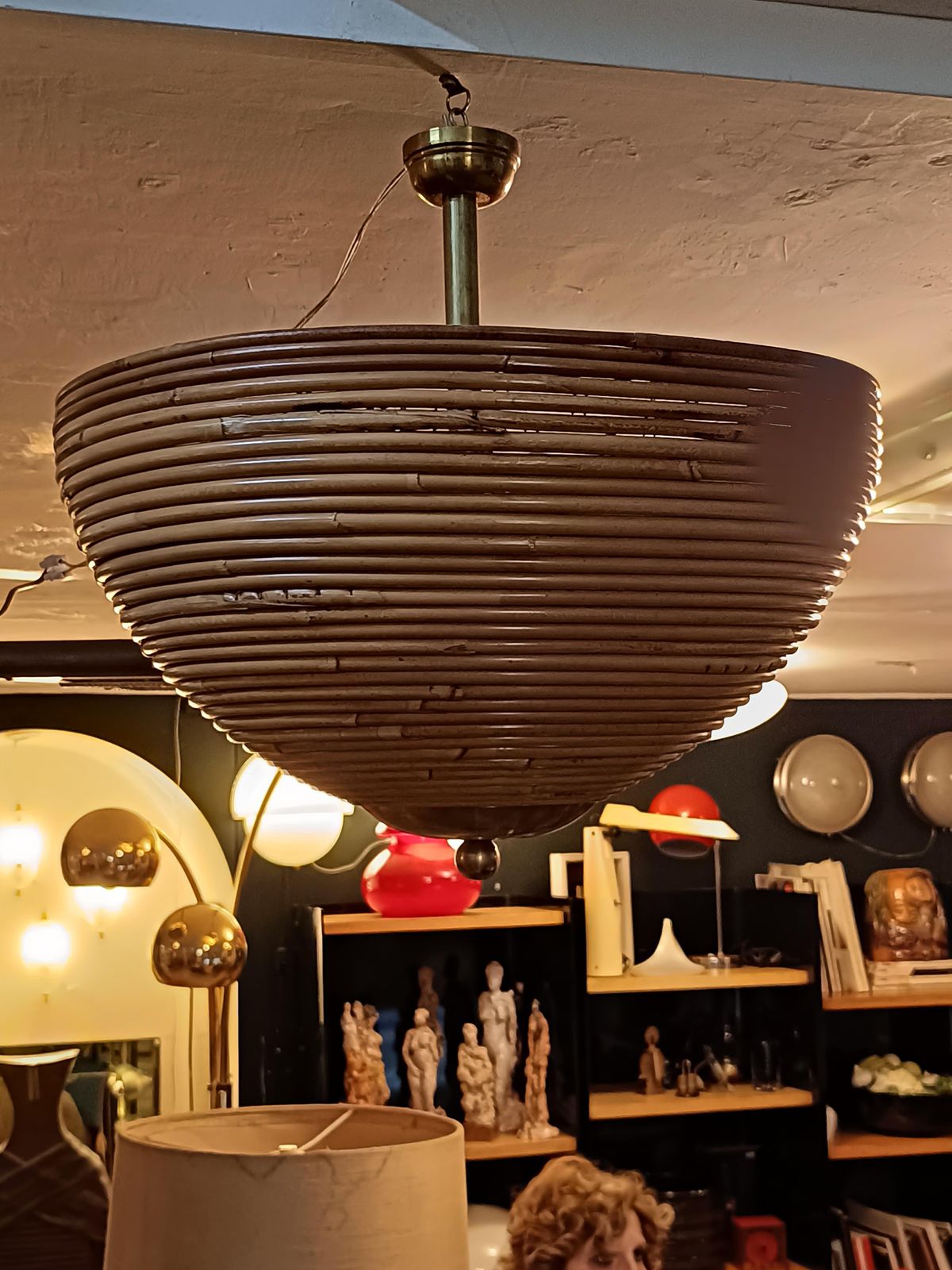 Bamboo And Brass Pendant Lamp, Italy 1970s photo vinterior