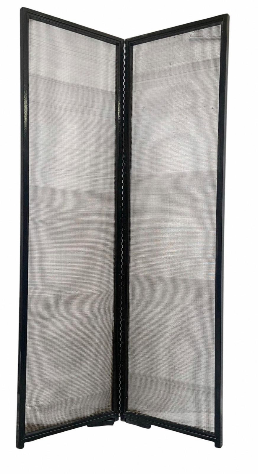 Elegant Folding Screen In Black Lacquered Wood And Natural Reed, Italy 70s photo furniture