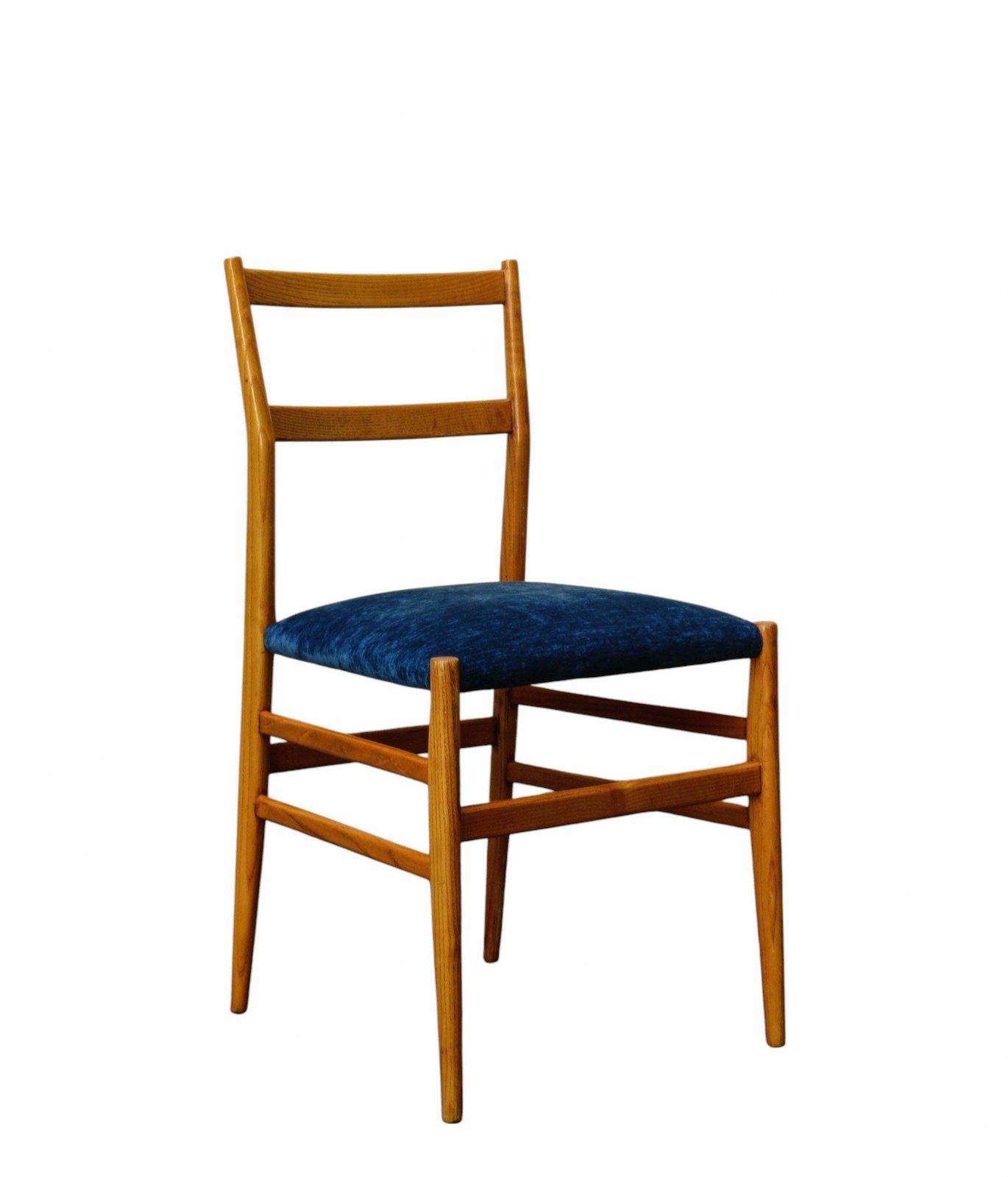 Gio Ponti Chair Mod. "646 Leggera" In Wood And Blue Fabric, Italy 1960s photo furniture