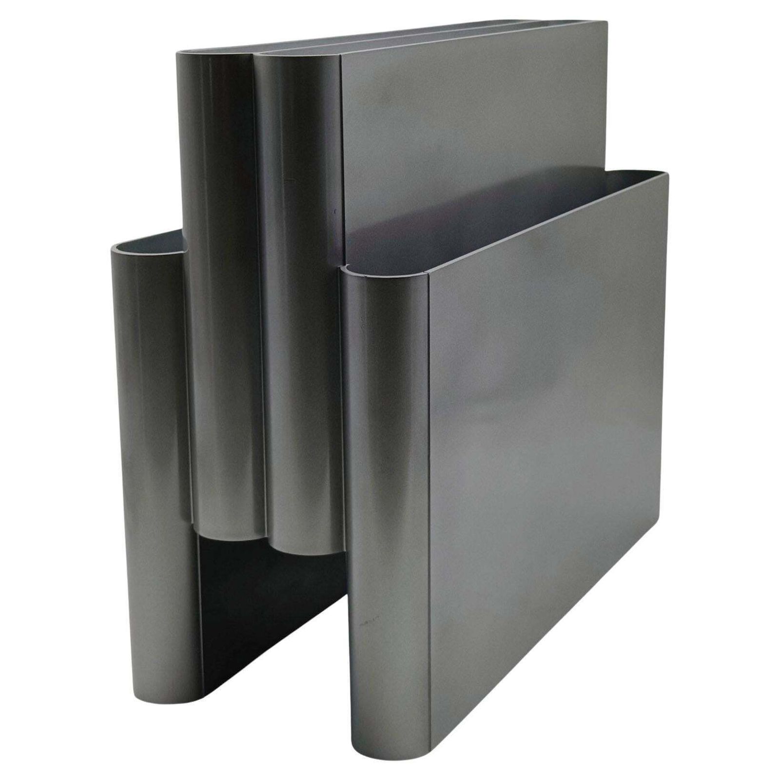 Giotto Stoppino For Kartell Magazine Holder Silver Mod. 4676, Italy 1970s