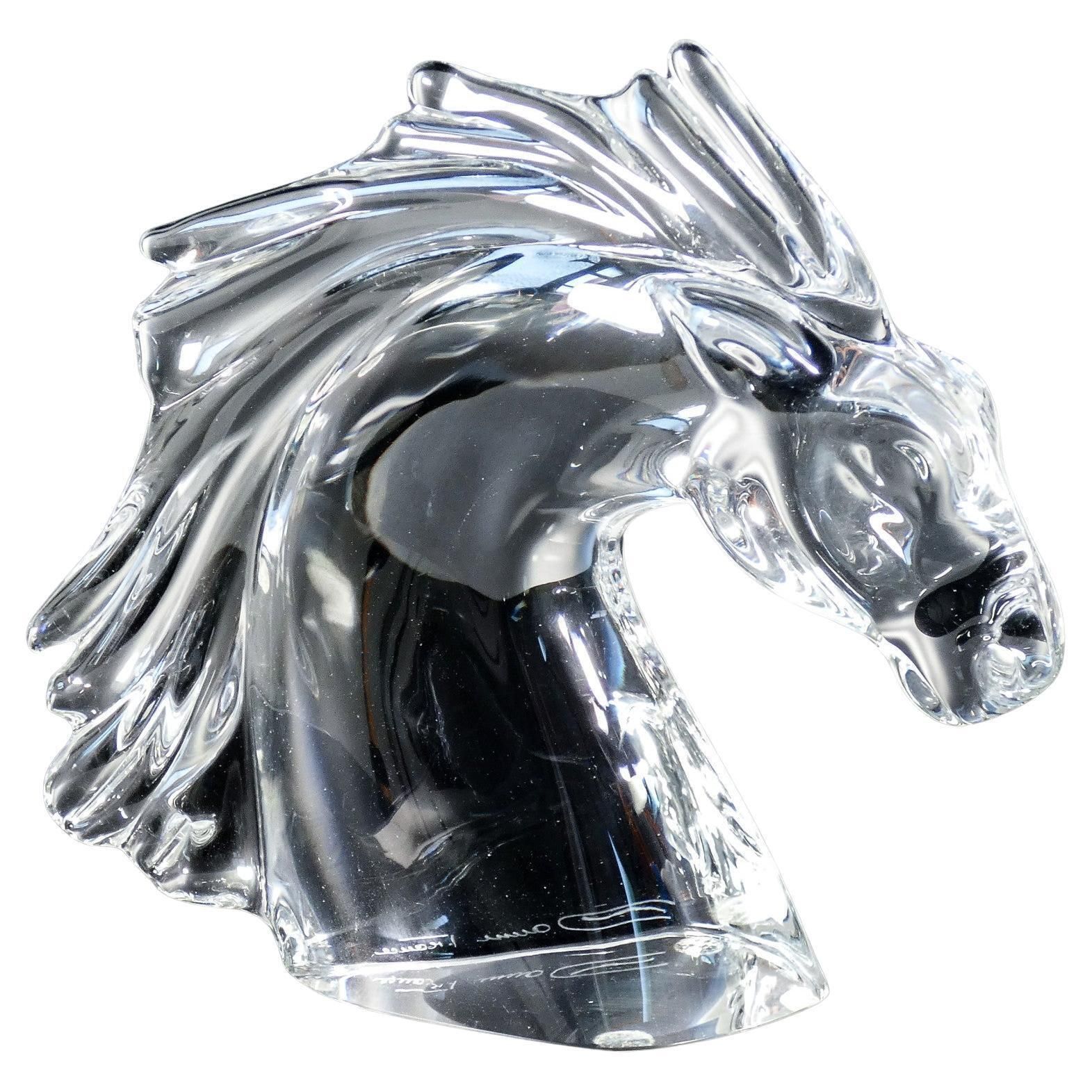 Daum France Crystal Sculpture. Horsehead. France, 1990s