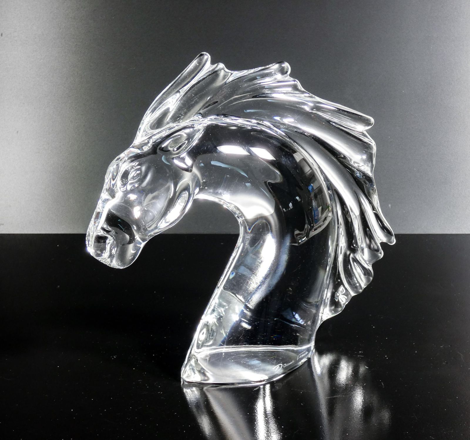 Daum France Crystal Sculpture. Horsehead. France, 1990s photo for sale