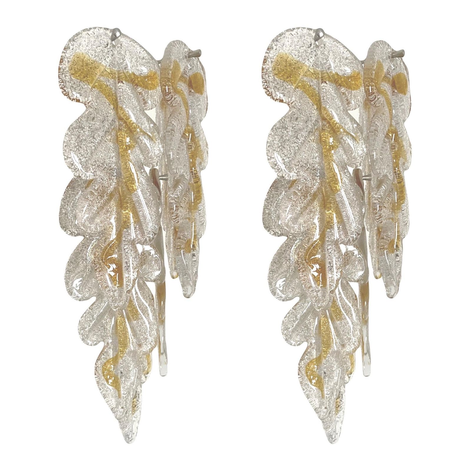 photo vinterior Italian Midcentury Set Of Eight Murano Leaf Glass Wall Sconces By Mazzega, 1970s
