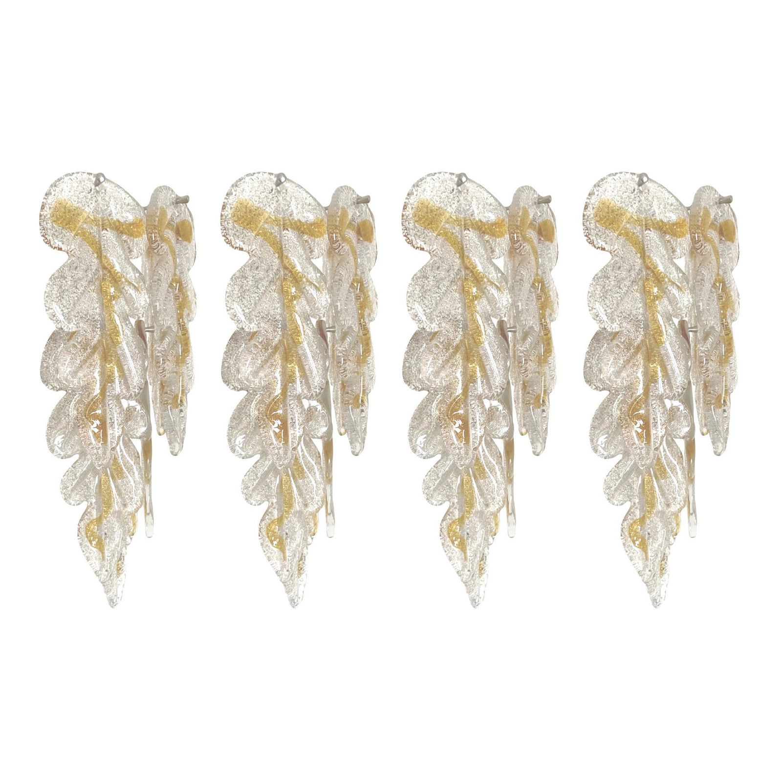 photo vintage Italian Midcentury Set Of Eight Murano Leaf Glass Wall Sconces By Mazzega, 1970s